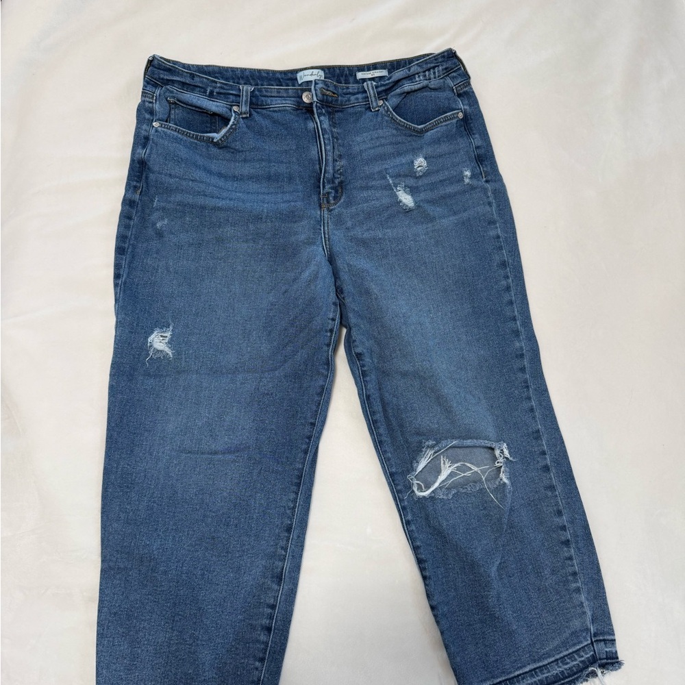 Wonderly Distressed Boyfriend Jeans in Dark Blue